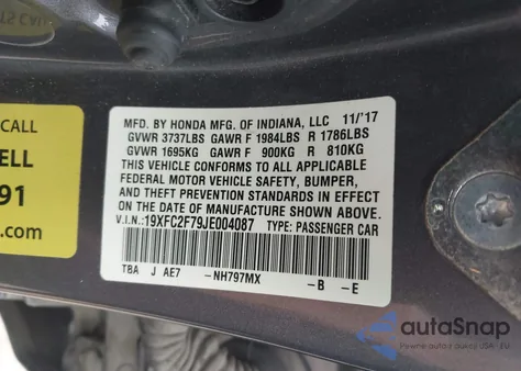 2018 Honda Civic Ex from USA, damaged, VIN 19XFC2F79JE004087
